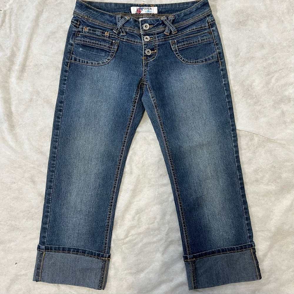 Piper & Blue Y2K Women's Size 5 Cuffed Stretch Button Fly Capri Cropped Jeans
